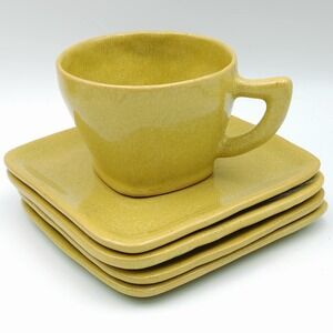 Studio Art Pottery Cup & 4 Small Plates‎ Handmade Artist Signed